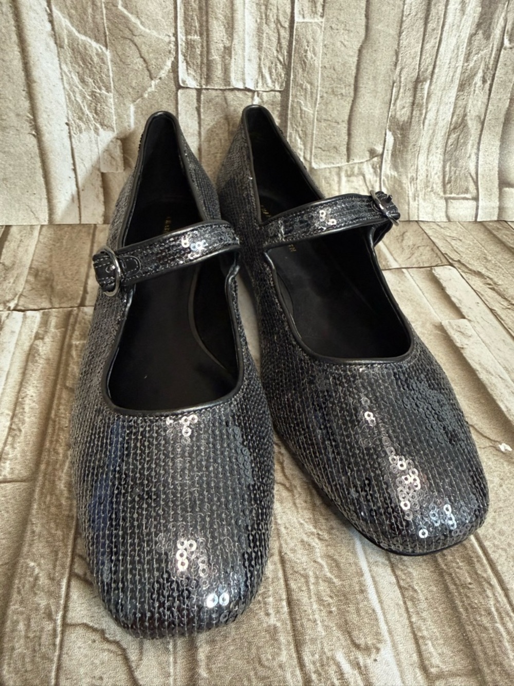 Charles & Keith Gunmetal Sequin Mary Jane Flats